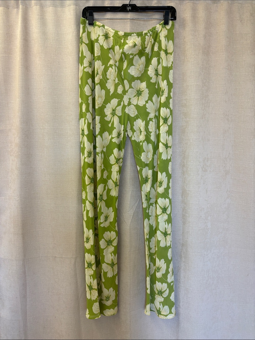 Reformation Lime Green Floral Leggings with White Blooms